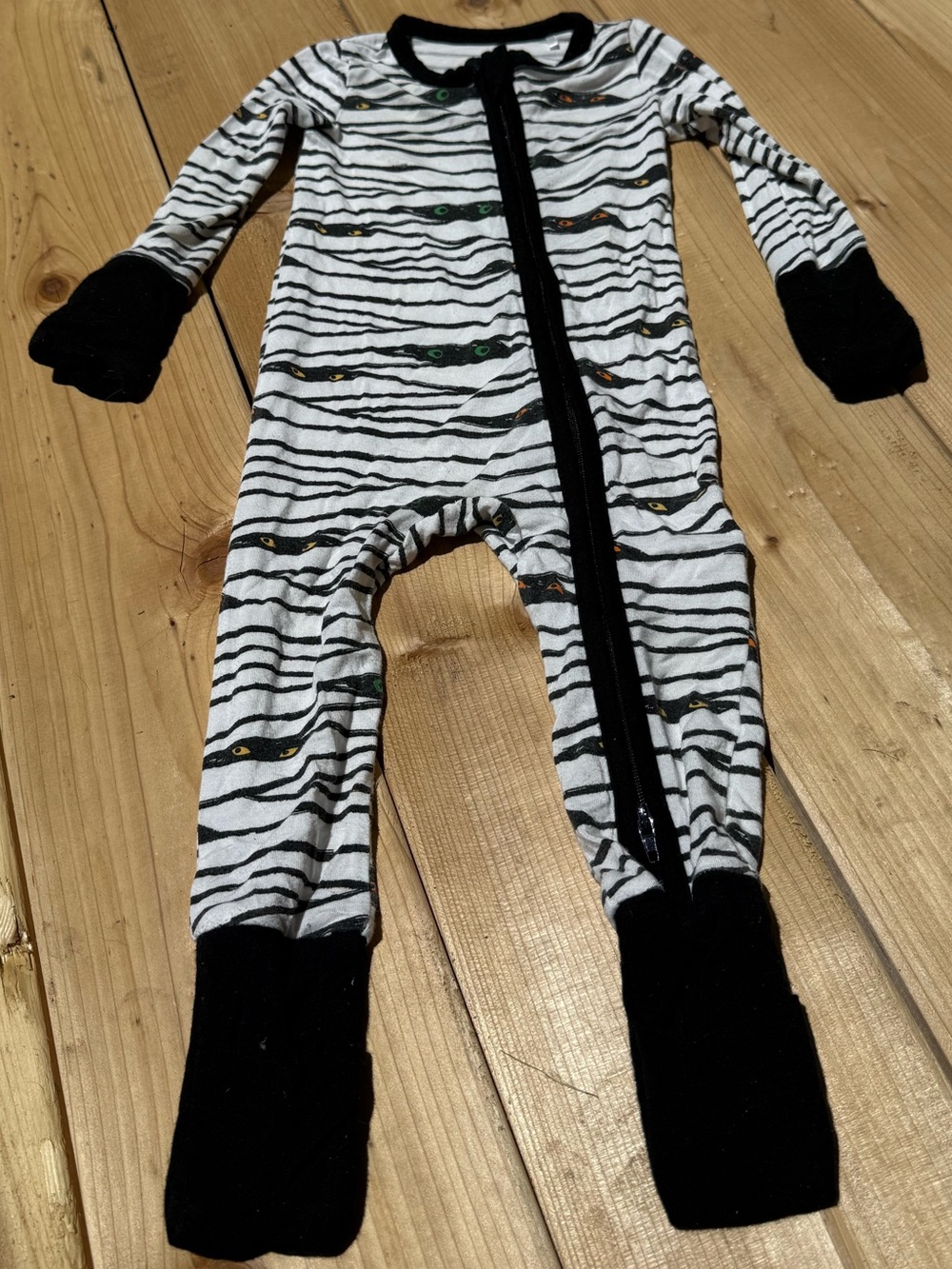 Angel Dear Black & White mummy Stripe Footed One-Piece